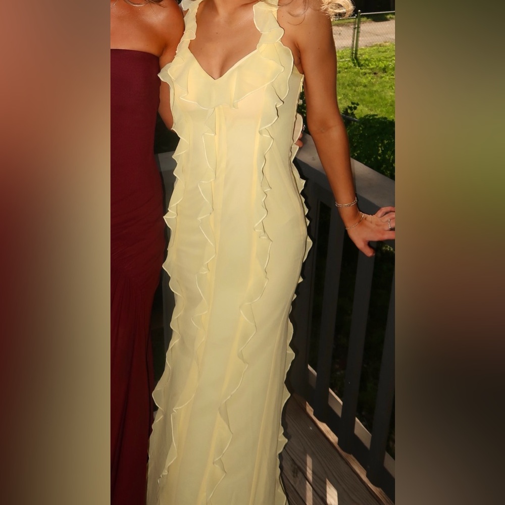 Lovers + Friends Yellow Ruffle Maxi Formal Dress